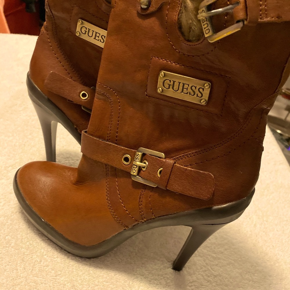 Brand New  Furry Leather Boots By Guess  Box 55